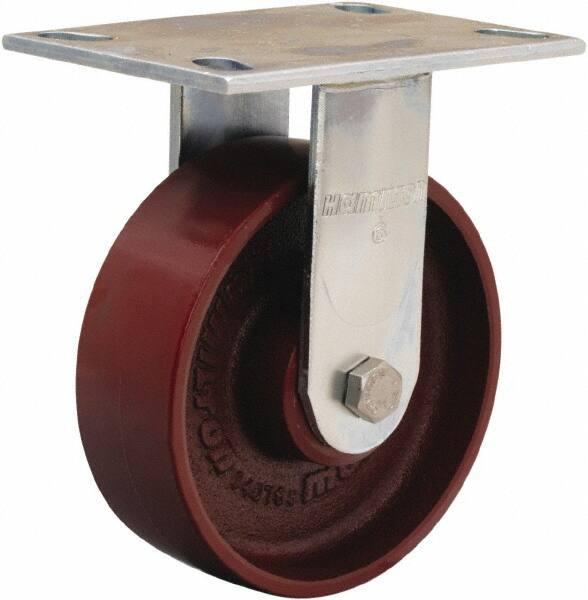 Hamilton - 6" Diam x 2" Wide x 7-1/2" OAH Top Plate Mount Rigid Caster - Cast Iron, 1,400 Lb Capacity, Precision Ball Bearing, 4-1/2 x 6-1/4" Plate - Americas Industrial Supply