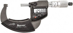 Starrett - 1 to 2" Range, Standard Throat IP67 Electronic Outside Micrometer - Ratchet Stop Thimble, Carbide Face, CR2032 Battery - Americas Industrial Supply