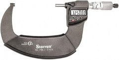 Starrett - Standard Throat IP67 Electronic Outside Micrometer - Ratchet Stop Thimble, Carbide Face, CR2032 Battery - Americas Industrial Supply