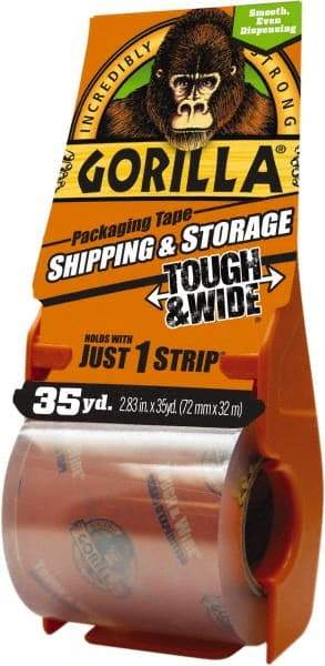 Gorilla Tape - 2-7/8" x 35 Yd Clear Acrylic Adhesive Packaging Tape - BOPP Film Backing, 3.4 mil Thick, 44 Lb Tensile Strength - Americas Industrial Supply