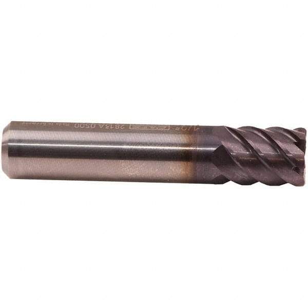 Emuge - 1/2" Diam, 5/8" LOC, 6 Flute Solid Carbide Roughing & Finishing End Mill - TiAlN Finish, 2-1/2" OAL, 1/2" Shank Diam, Cylindrical Shank, 50° Helix, Stub Length - Americas Industrial Supply