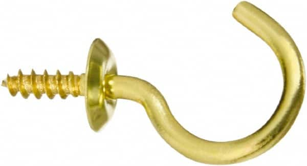 National Mfg. - 10 Lb Capacity, 0.87" Projection, Solid Brass All Purpose Hook - 0.35" Thread Length, 0.88" OAL, 0.1" Wire Diam - Americas Industrial Supply