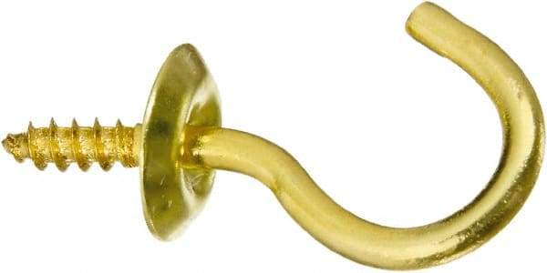 National Mfg. - 10 Lb Capacity, 0.76" Projection, Solid Brass All Purpose Hook - 0.3" Thread Length, 3/4" OAL, 0.09" Wire Diam - Americas Industrial Supply