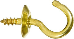 National Mfg. - 5 Lb Capacity, 1/2" Projection, Solid Brass All Purpose Hook - 0.2" Thread Length, 1/2" OAL, 0.07" Wire Diam - Americas Industrial Supply