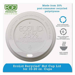 ECO PRODUCTS - EcoLid 25% Recy Content Hot Cup Lid, White, F/10-20 oz, 100/PK, 10 PK/CT - Americas Industrial Supply