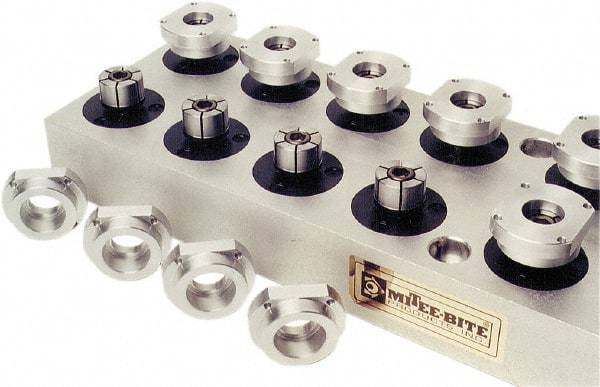 Mitee-Bite - 1.15 to 2.03" Expansion Diam, 10,000 Lb Holding Force, M5 Mounting Screw, M16 Center Screw, Steel ID Expansion Clamps - 2.972" Flange Diam, 0.31" Flange Thickness, 2.515" Mount Hole Diam, 3 Mount Holes, 1.56" Overall Height, 224 Ft/Lb Torque - Americas Industrial Supply