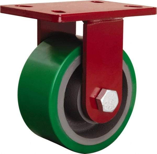 Hamilton - 6" Diam x 3" Wide x 7-1/2" OAH Top Plate Mount Rigid Caster - Polyurethane Mold onto Cast Iron Center, 2,200 Lb Capacity, Sealed Precision Ball Bearing, 5 x 7" Plate - Americas Industrial Supply