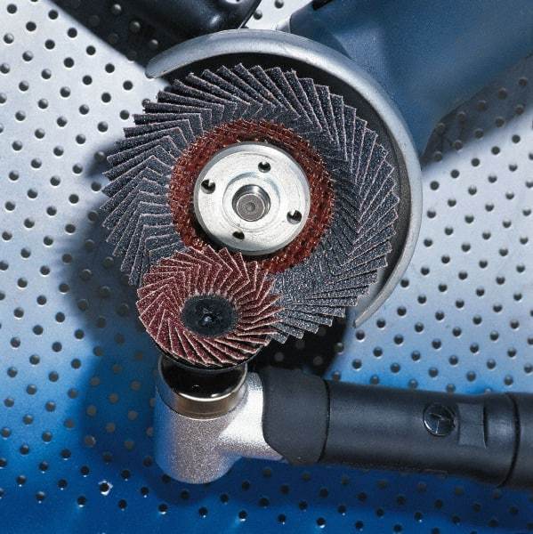 Garryson - 40 Grit, 4-1/2" Disc Diam, 5/8-11 Center Hole, Zirconia Alumina Flap Disc - 13,300 Max RPM, Fiberglass Backing, Arbor Attaching System, Coated - Americas Industrial Supply