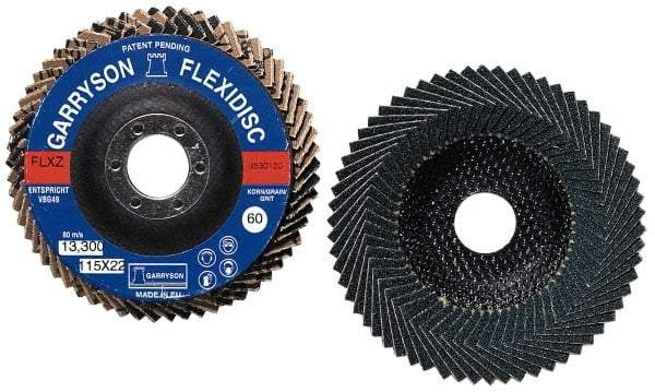 Garryson - 80 Grit, 7" Disc Diam, 7/8" Center Hole, Zirconia Alumina Flap Disc - 8,600 Max RPM, Fiberglass Backing, Arbor Attaching System, Coated - Americas Industrial Supply