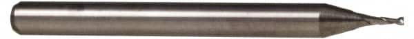 Accupro - 0.016", 0.048" LOC, 1/8" Shank Diam, 1-1/2" OAL, 2 Flute, Solid Carbide Square End Mill - Single End, Uncoated, Spiral Flute, 30° Helix, Centercutting, Right Hand Cut, Right Hand Flute, Series Miniature - Americas Industrial Supply