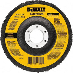 DeWALT - 100 Grit, 4-1/2" Disc Diam, 7/8" Center Hole, Type 27 Aluminum Oxide Flap Disc - 13,300 Max RPM, Fiberglass Backing, Arbor Attaching System, Non-Woven - Americas Industrial Supply