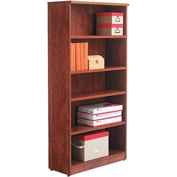 ALERA - 5 Shelf, 65" High x 31-3/4" Wide Bookcase - 14" Deep, Woodgrain Laminate, Medium Cherry - Americas Industrial Supply