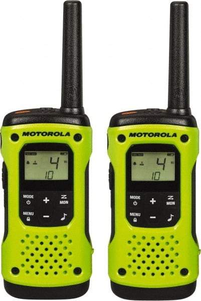 Motorola - 16 Mile Range, 22 Channel, 0.5 & 1.5 Watt, Series Talkabout, Recreational Two Way Radio - FRS/GMRS Band, 462.55 to 467.7125 Hz, AA & NiMH Battery, 9 NiMH & 23 AA hr Life, 9.65" High x 9.45" Wide x 2.44" Deep, Scanning, Low Battery Alerts - Americas Industrial Supply