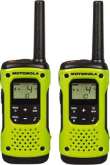 Motorola - 16 Mile Range, 22 Channel, 0.5 & 1.5 Watt, Series Talkabout, Recreational Two Way Radio - FRS/GMRS Band, 462.55 to 467.7125 Hz, AA & NiMH Battery, 9 NiMH & 23 AA hr Life, 9.65" High x 9.45" Wide x 2.44" Deep, Scanning, Low Battery Alerts - Americas Industrial Supply
