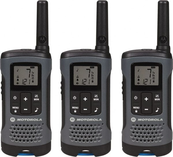 Pack of (3), 16 Mile Range, 22 Channel, 0.5 & 1.5 Watt, Series Talkabout, Recreational Two Way Radios FRS/GMRS Band, 462.55 to 467.7125 Hz, AA & NiMH Battery, 12 NiMH & 29 AA hr Life, 12.87″ High x 10.83″ Wide x 1.78″ Deep, Low Battery Alerts