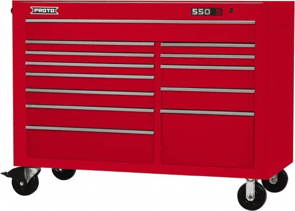 Proto - 28,291 Lb Capacity, 13 Drawer Mobile Workstation - 57" Wide x 25-1/4" Deep x 43" High, Steel, Red - Americas Industrial Supply