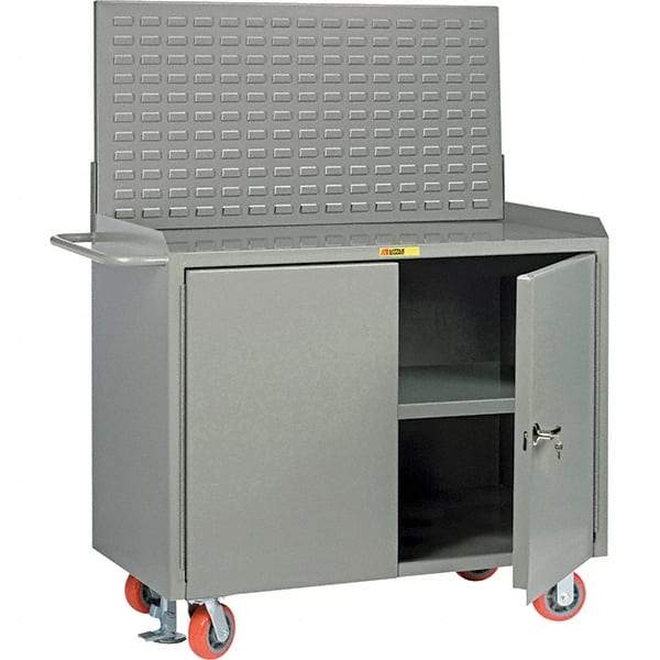 Little Giant - 3,600 Lb Capacity, 3 Shelf, 2 Door Mobile Bench Cabinet with Louvered Panel - 41" Wide x 24" Deep x 43" High, Steel, Gray - Americas Industrial Supply