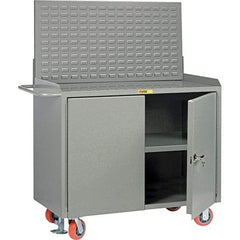 Little Giant - 3,600 Lb Capacity, 3 Shelf, 2 Door Mobile Bench Cabinet with Louvered Panel - 53" Wide x 24" Deep x 43" High, Steel, Gray - Americas Industrial Supply