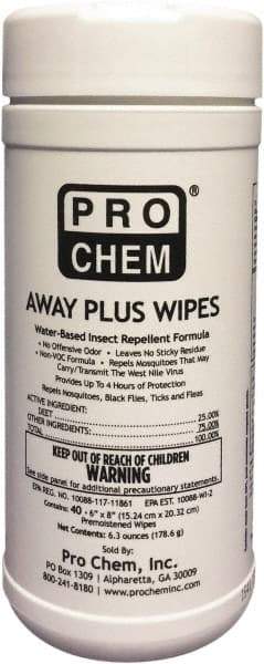 Pro Chem - 40 Count 25% DEET Towelette - For Mosquitos, Chiggers, Gnats, Stable Flies, Fleas, Ticks, Black Flies, Sand Flies - Americas Industrial Supply