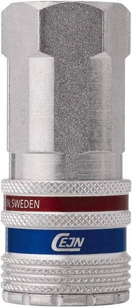 CEJN - 1/2 Female NPT European High Flow Pneumatic Hose Safety Coupler - Steel/Brass, 3/8" Body Diam - Americas Industrial Supply
