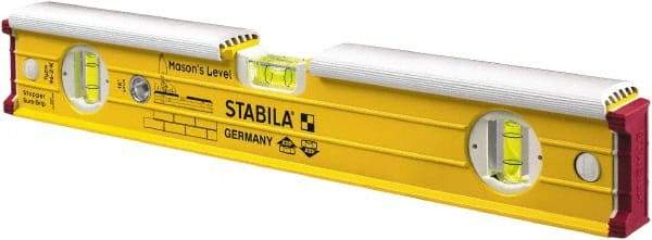 Stabila - 16" Long 3 Vial Spirit Level - Aluminum, Yellow, 2 Plumb & 1 Level Vials - Americas Industrial Supply