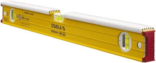 Stabila - 24" Long 3 Vial Spirit Level - Aluminum, Yellow, 2 Plumb & 1 Level Vials - Americas Industrial Supply