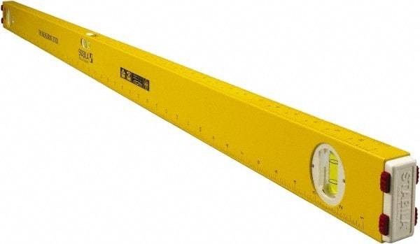 Stabila - 48" Long 3 Vial Spirit Level - Aluminum, Yellow, 2 Plumb & 1 Level Vials - Americas Industrial Supply