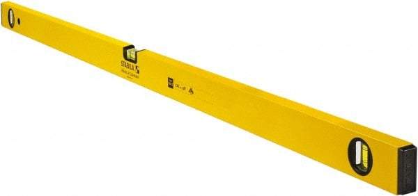 Stabila - 48" Long 3 Vial Box Beam Level - Aluminum, Yellow, 2 Plumb & 1 Level Vials - Americas Industrial Supply