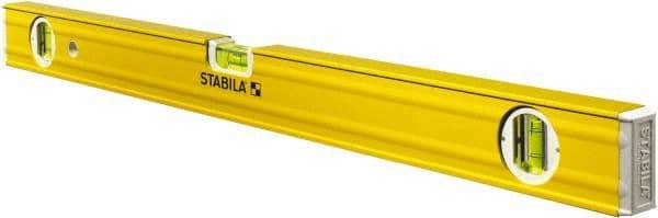 Stabila - 24" Long 3 Vial Box Beam Level - Aluminum, Yellow, 2 Plumb & 1 Level Vials - Americas Industrial Supply