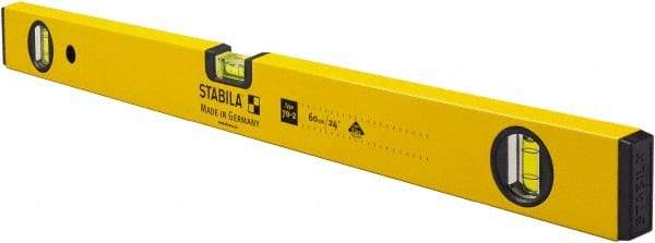 Stabila - 24" Long 3 Vial Box Beam Level - Aluminum, Yellow, 2 Plumb & 1 Level Vials - Americas Industrial Supply