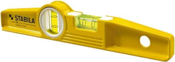 Stabila - Magnetic 10" Long 2 Vial Torpedo Level - Die Cast, Yellow, 1 Plumb & 1 Level Vial - Americas Industrial Supply