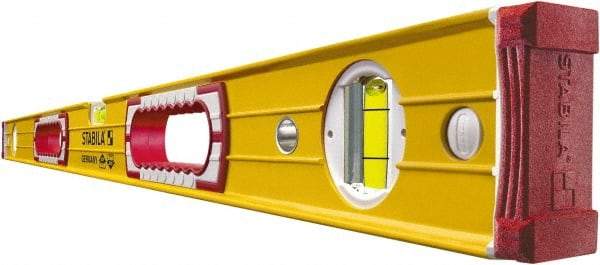 Stabila - Magnetic 48" Long 3 Vial Box Beam Level - Aluminum, Yellow, 2 Plumb & 1 Level Vials - Americas Industrial Supply