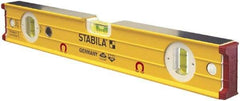 Stabila - Magnetic 16" Long 3 Vial Box Beam Level - Aluminum, Yellow, 2 Plumb & 1 Level Vials - Americas Industrial Supply