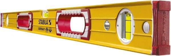 Stabila - 48" Long 3 Vial Box Beam Level - Aluminum, Yellow, 2 Plumb & 1 Level Vials - Americas Industrial Supply