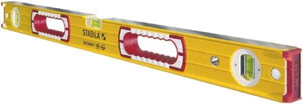 Stabila - 36" Long 3 Vial Box Beam Level - Aluminum, Yellow, 2 Plumb & 1 Level Vials - Americas Industrial Supply