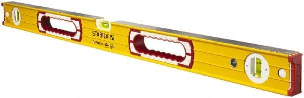 Stabila - 32" Long 3 Vial Box Beam Level - Aluminum, Yellow, 2 Plumb & 1 Level Vials - Americas Industrial Supply