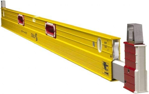 Stabila - 84 to 144" Long 3 Vial Expandable Level - Aluminum, Yellow, 2 Plumb & 1 Level Vials - Americas Industrial Supply