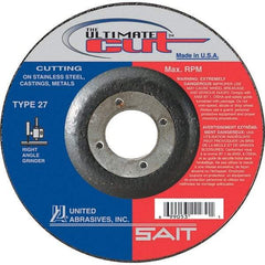 Sait - 5" Wheel Diam, 7/8" Arbor Hole, Type 27 Depressed Center Wheel - Extra Coarse Grade, Zirconia Alumina, S Hardness, 12,200 Max RPM - Americas Industrial Supply