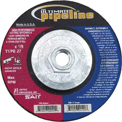 Sait - 7" Wheel Diam, 1/8" Wheel Thickness, Type 27 Depressed Center Wheel - Extra Coarse Grade, Zirconia Alumina, T Hardness, 8,500 Max RPM - Americas Industrial Supply