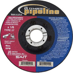 Sait - 6" Wheel Diam, 1/8" Wheel Thickness, 7/8" Arbor Hole, Type 27 Depressed Center Wheel - Extra Coarse Grade, Zirconia Alumina, T Hardness, 10,200 Max RPM - Americas Industrial Supply