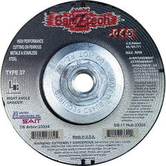 Sait - 4-1/2" Wheel Diam, Type 27 Depressed Center Wheel - Extra Coarse Grade, Zirconia Alumina, S Hardness, 13,300 Max RPM - Americas Industrial Supply
