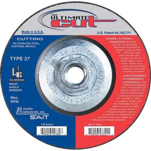 Sait - 5" Wheel Diam, Type 27 Depressed Center Wheel - Extra Coarse Grade, Zirconia Alumina, S Hardness, 12,200 Max RPM - Americas Industrial Supply