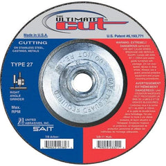 Sait - 4-1/2" Wheel Diam, Type 27 Depressed Center Wheel - Extra Coarse Grade, Zirconia Alumina, S Hardness, 13,300 Max RPM - Americas Industrial Supply