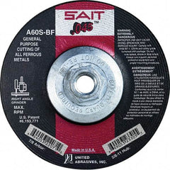 Sait - 60 Grit, 5" Wheel Diam, Type 27 Depressed Center Wheel - Extra Coarse Grade, Aluminum Oxide, S Hardness, 12,200 Max RPM - Americas Industrial Supply