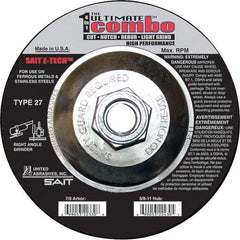 Sait - 4-1/2" Wheel Diam, Type 27 Depressed Center Wheel - Extra Coarse Grade, Zirconia Alumina, S Hardness, 13,300 Max RPM - Americas Industrial Supply