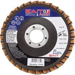 Sait - 80 Grit, 4-1/2" Disc Diam, 7/8" Center Hole, Type 29 Aluminum Oxide Flap Disc - 13,300 Max RPM, Fiberglass Backing, Arbor Attaching System, Coated & Non-Woven Combo - Americas Industrial Supply