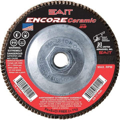 Sait - 40 Grit, 4-1/2" Disc Diam, 5/8-11 Center Hole, Type 27 Ceramic Flap Disc - 13,300 Max RPM, Fiberglass Backing, Arbor Attaching System, Coated - Americas Industrial Supply