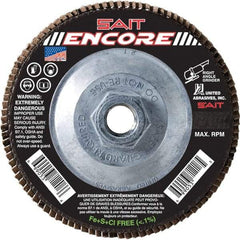 Sait - 40 Grit, 5" Disc Diam, 5/8-11 Center Hole, Type 27 Zirconia Alumina Flap Disc - 12,200 Max RPM, Fiberglass Backing, Arbor Attaching System, Coated - Americas Industrial Supply