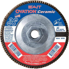 Sait - 60 Grit, 4-1/2" Disc Diam, 5/8-11 Center Hole, Type 27 Ceramic Flap Disc - 13,300 Max RPM, Fiberglass Backing, Arbor Attaching System, Coated - Americas Industrial Supply