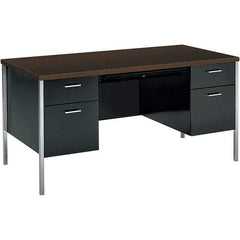 Hon - Woodgrain Laminate Double Pedestal Desk with Center Drawer - 60" Wide x 30" Deep x 29-1/2" High, Mocha/Black - Americas Industrial Supply